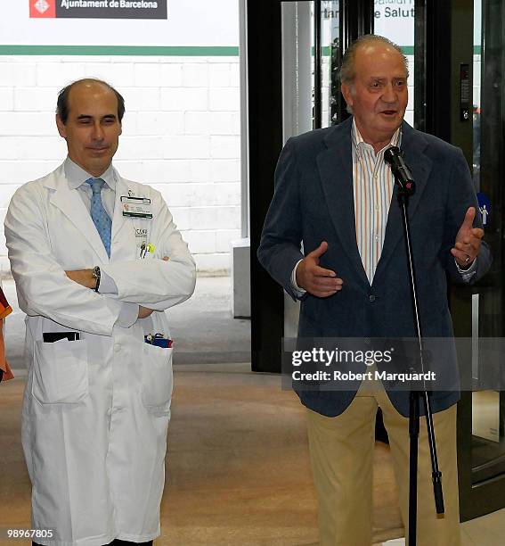 King Juan Carlos of Spain leaves the Clinic Hopital, four days after undergoing an operation to remove a nodule on his right lung on May 11, 2010 in...