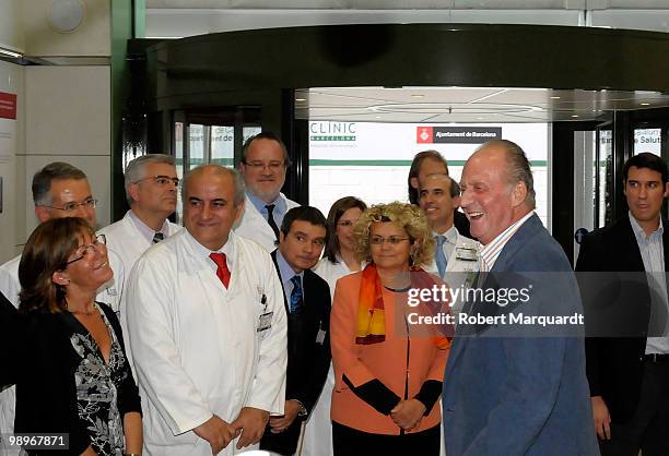 King Juan Carlos of Spain leaves the Clinic Hopital, four days after undergoing an operation to remove a nodule on his right lung on May 11, 2010 in...