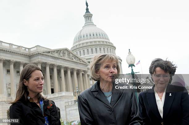 Christy Turlington, Lois Capps and Theresa Shaver speak during a news conference to introduce "The Outcomes while Maximizing Successes Act in front...