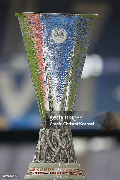General view of the UEFA Europa League trophy during the Atletico Madrid training session ahead of the UEFA Europa League final match against Fulham...