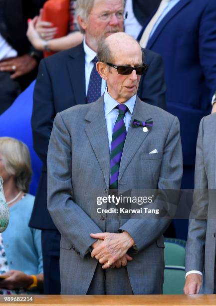 Prince Edward, Duke of Kent in the royal box on day one of the Wimbledon Tennis Championships at the All England Lawn Tennis and Croquet Club on July...