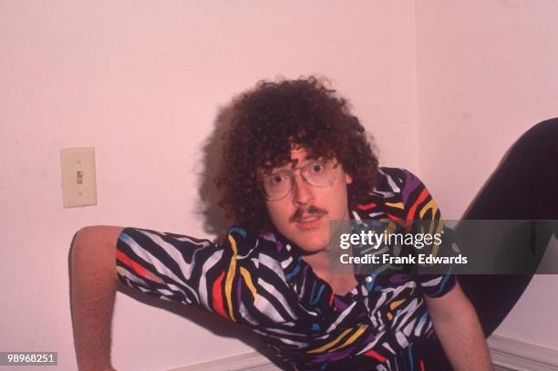 American singer, actor and comedian Weird Al Yankovic during a meeting with the Hollywood Foreign Press Association, 1989.