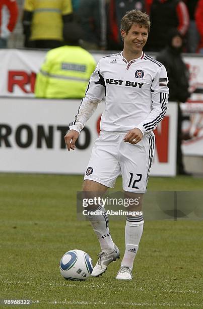 Logan Pause of the Chicago Fire laughs during a MLS game against the Toronto FC at BMO Field May 8, 2010 in Toronto, Ontario, Canada.