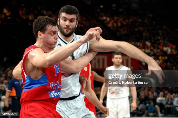 Sasha Kaun of CSKA and Slavko Vranes of Partizan in action during Euroleague Final Four 3rd Place Playoff Final game between CSKA Moscow-partizan...