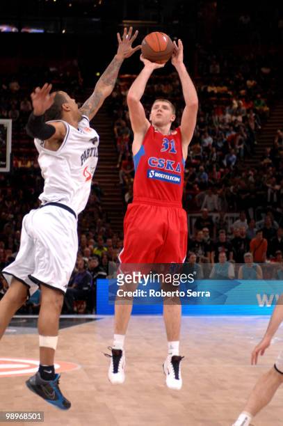 Victor Khryapa of CSKA in action during Euroleague Final Four 3rd Place Playoff Final game between CSKA Moscow-partizan Belgrade at Bercy Arena on...
