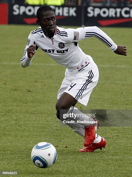 Patrick Nyarko of the Chicago Fire carries the ball during a MLS game against the Toronto FC at BMO Field May 8, 2010 in Toronto, Ontario, Canada.