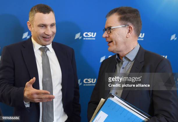 Vitali Klitschko , mayor of Kiev and leader of the Petro Poroshenko Bloc party, and Greg Clark, British secretary of state for business, energy and...