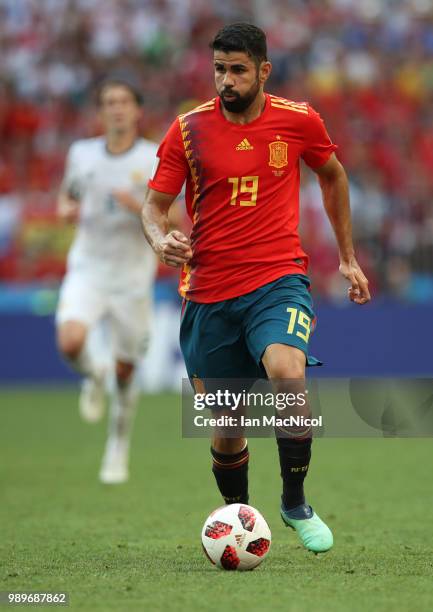 Diego Costa of Spain controls the ball during the 2018 FIFA World Cup Russia Round of 16 match between Spain and Russia at Luzhniki Stadium on July...