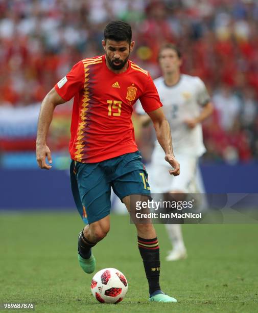 Diego Costa of Spain controls the ball during the 2018 FIFA World Cup Russia Round of 16 match between Spain and Russia at Luzhniki Stadium on July...