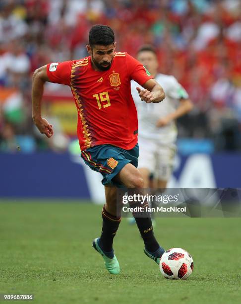 Diego Costa of Spain controls the ball during the 2018 FIFA World Cup Russia Round of 16 match between Spain and Russia at Luzhniki Stadium on July...