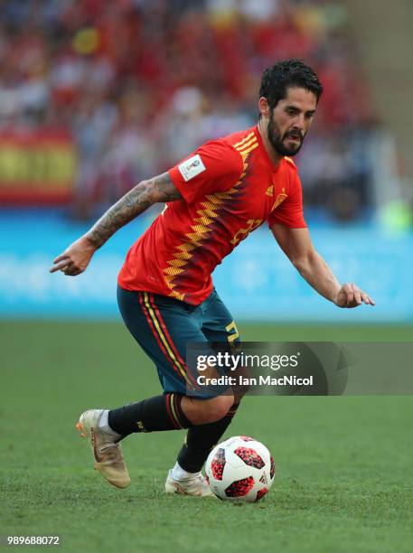 Isco of Spain controls the ball during the 2018 FIFA World Cup Russia Round of 16 match between Spain and Russia at Luzhniki Stadium on July 1, 2018...