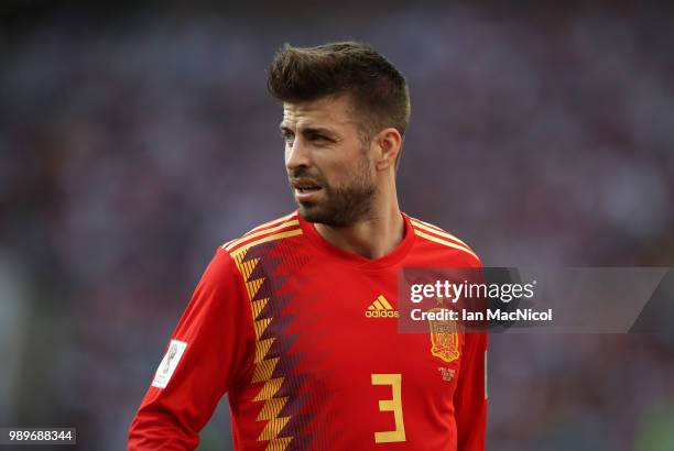 Gerard Pique of Spain is seen during the 2018 FIFA World Cup Russia Round of 16 match between Spain and Russia at Luzhniki Stadium on July 1, 2018 in...
