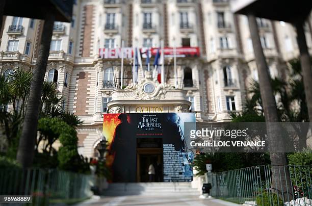 General view of the entrance of the Hotel Carlton taken on the eve of the 63rd Cannes Film Festival on May 11, 2010 in Cannes. Photo taken with a...