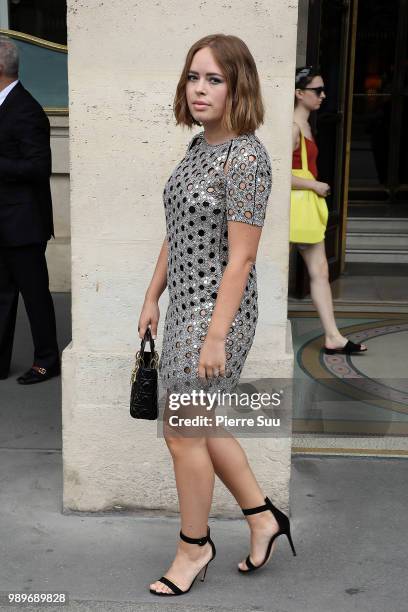 Tanya Burr leaves the Meurice hotel on July 2, 2018 in Paris, France.