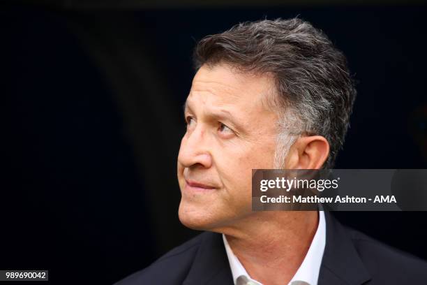 Juan Carlos Osorio head coach / manager of Mexico looks on prior to the 2018 FIFA World Cup Russia Round of 16 match between Brazil and Mexico at...