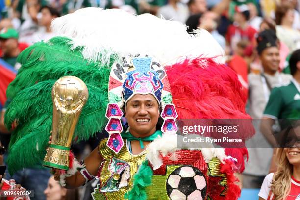 Mexico fan enjoys the pre match atmosphere prior to the 2018 FIFA World Cup Russia Round of 16 match between Brazil and Mexico at Samara Arena on...