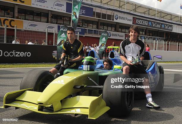 Lionel Messi and David Villa present the adidas F50 adiZero, the lightest ever football boot, during the launch at the Circuit de Catalunya on May...