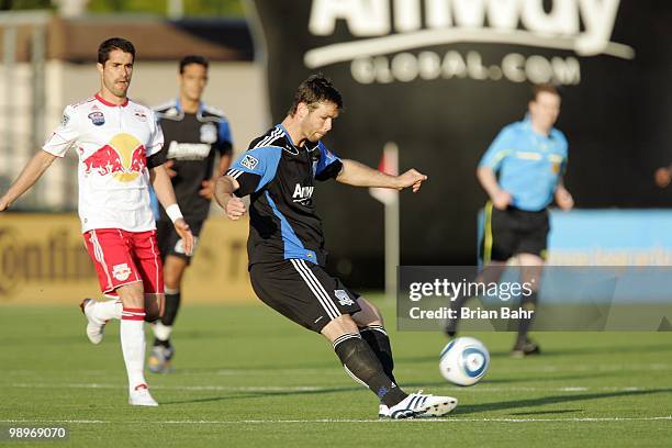 Bobby Burling of the San Jose Earthquakes kicks the ball into offensive territory against the New York Red Bulls on May 8, 2010 at Buck Shaw Stadium...