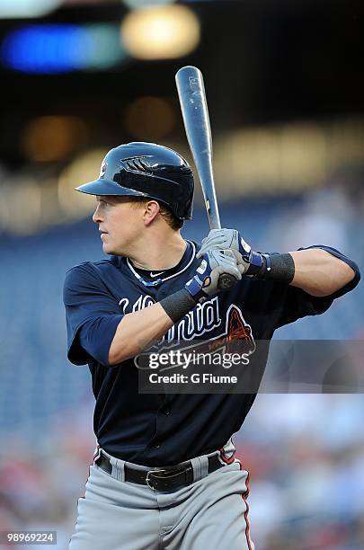 Nate McLouth of the Atlanta Braves bats against the Washington Nationals at Nationals Park on May 4, 2010 in Washington, DC.