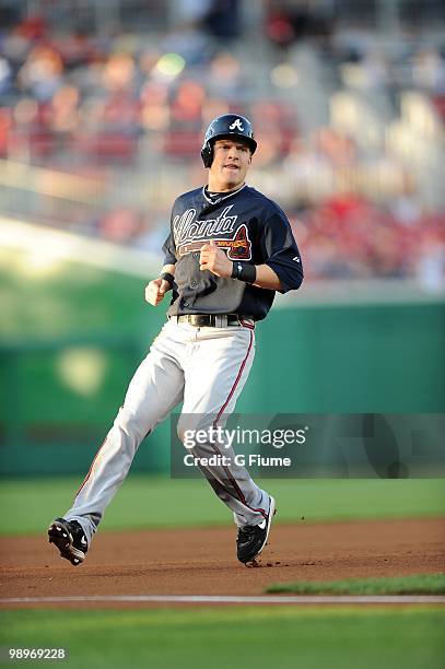 Nate McLouth of the Atlanta Braves runs the bases against the Washington Nationals at Nationals Park on May 4, 2010 in Washington, DC.