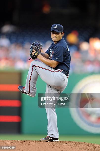 Kenshin Kawakami of the Atlanta Braves pitches against the Washington Nationals at Nationals Park on May 4, 2010 in Washington, DC.