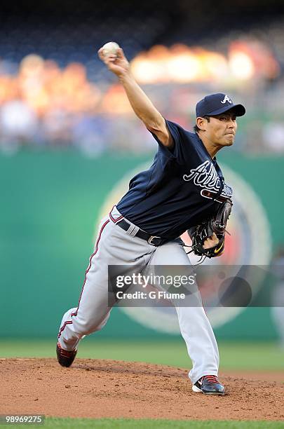 Kenshin Kawakami of the Atlanta Braves pitches against the Washington Nationals at Nationals Park on May 4, 2010 in Washington, DC.