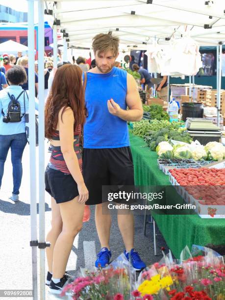 Liam McIntyre and Erin Hasan are seen on July 01, 2018 in Los Angeles, California.