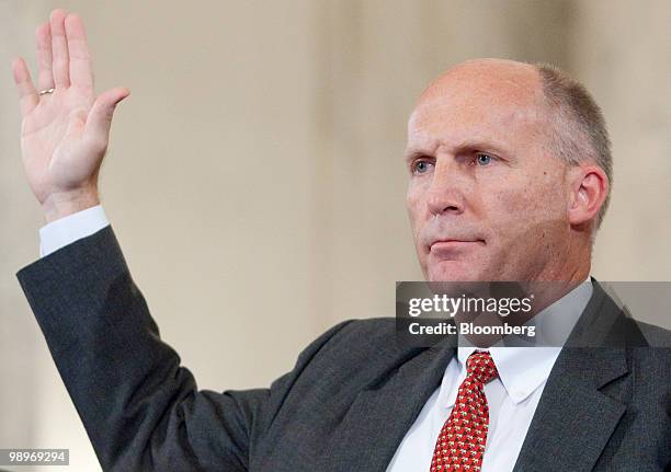 Steven Newman, president and chief executive officer of Transocean Ltd., is sworn in during a Senate Energy and Natural Resources Committee hearing...