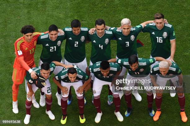 Mexico's goalkeeper Guillermo Ochoa, Mexico's defender Edson Alvarez, Mexico's defender Hugo Ayala, Mexico's midfielder Rafael Marquez, Mexico's...