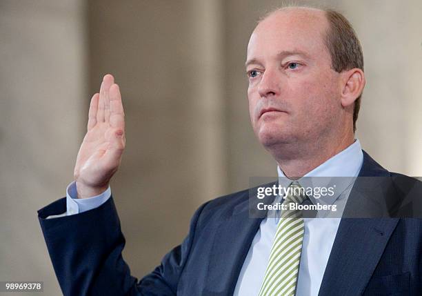 Lamar McKay, president and chairman of BP America Inc., is sworn in during a Senate Energy and Natural Resources Committee hearing on offshore oil...