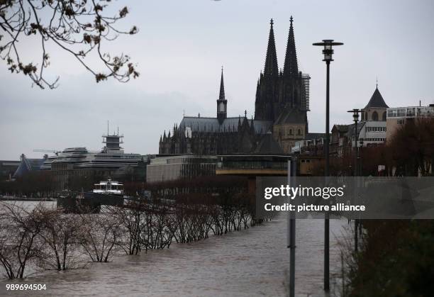 The river Rhine is flooding areas near the Cologne Cathedral and the old town of Cologne, Germany, 5 January 2018. Experts predict water levels to...