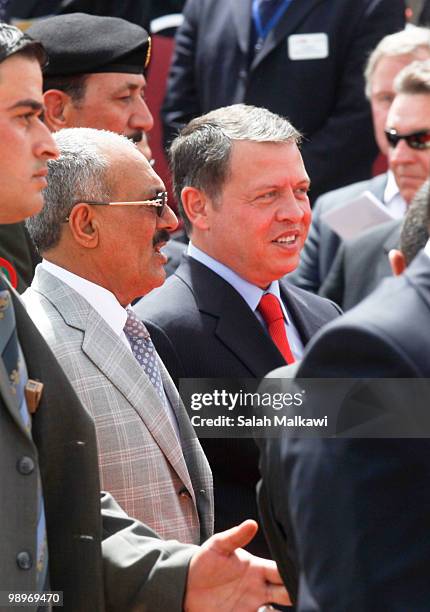 Jordan's King Abdullah and Yemen's President Ali Abdullah Saleh attends the SOFEX Jordan on May 11, 2010 in Amman, Jordan. SOFEX is a four day...