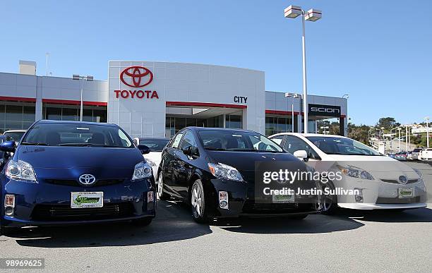 Brand new Toyota cars are displayed on the sales lot at City Toyota May 11, 2010 in Daly City, California. Despite massive recalls of Toyota cars and...