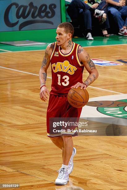 Delonte West of the Cleveland Cavaliers brings the ball up court against the Boston Celtics in Game Three of the Eastern Conference Semifinals during...