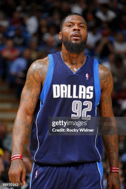 DeShawn Stevenson of the Dallas Mavericks looks on during the game against the Sacramento Kings at Arco Arena on April 10, 2010 in Sacramento,...