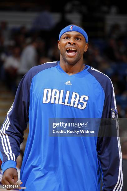 Brendan Haywood of the Dallas Mavericks looks on during warm-ups prior to the game against the Sacramento Kings at Arco Arena on April 10, 2010 in...