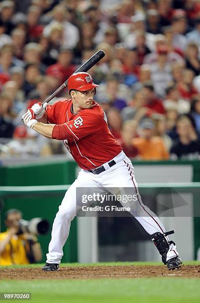 Josh Willingham of the Washington Nationals bats against the Florida Marlins at Nationals Park on May 7, 2010 in Washington, DC.