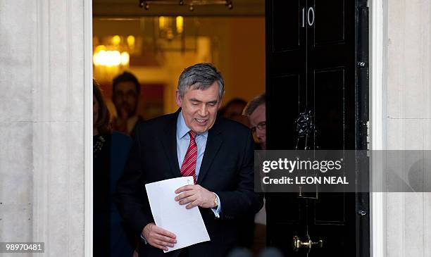 Leader of Britain's ruling Labour Party, Gordon Brown, prepares to announce his resignation as Prime Minister, at 10 Downing Street, central London...