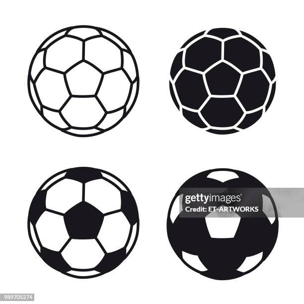 illustrazioni stock, clip art, cartoni animati e icone di tendenza di icona del pallone da calcio vettoriale su sfondi bianchi - pallone da calcio
