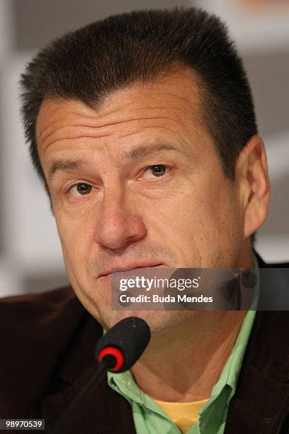 Brazilian national team coach Dunga speaks during the announcement of the team's squad for the 2010 FIFA World Cup on May 11, 2010 in Rio de Janeiro,...