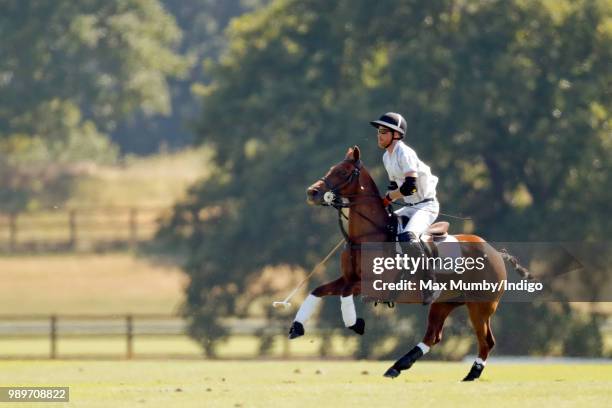 Prince Harry, Duke of Sussex takes part in the Audi Polo Challenge at Coworth Park Polo Club on June 30, 2018 in Ascot, England.