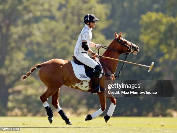 Prince Harry, Duke of Sussex takes part in the Audi Polo Challenge at Coworth Park Polo Club on June 30, 2018 in Ascot, England.