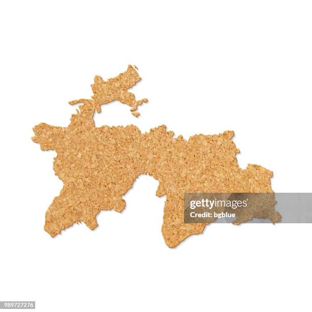tajikistan map in cork board texture on white background - nature pattern border stock illustrations
