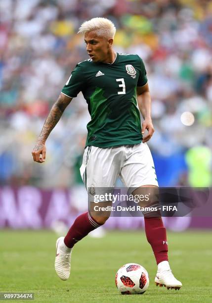 Carlos Salcedo of Mexico during the 2018 FIFA World Cup Russia Round of 16 match between Brazil and Mexico at Samara Arena on July 2, 2018 in Samara,...