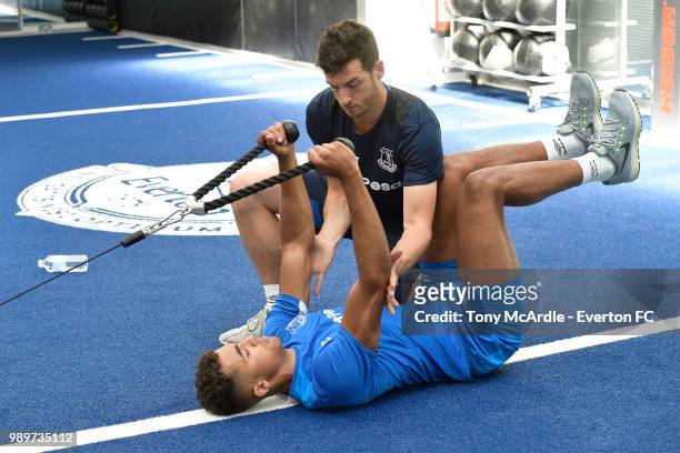 Dominic Calvert-Lewin of Everton returns for training at USM Finch Farm on July 2, 2018 in Halewood, England.