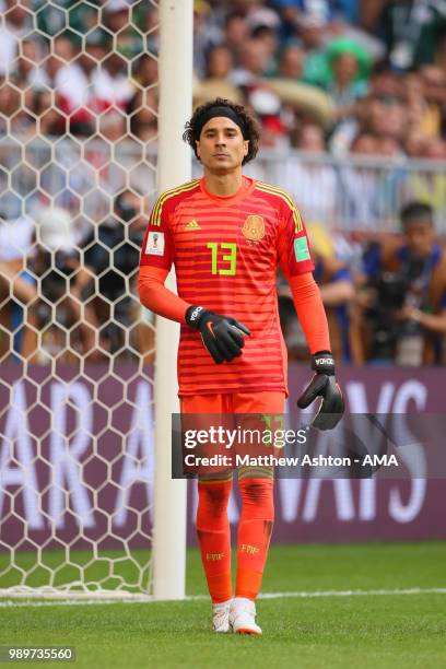 Guillermo Ochoa of Mexico looks on during the 2018 FIFA World Cup Russia Round of 16 match between Brazil and Mexico at Samara Arena on July 2, 2018...