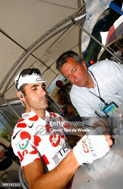 Tdf 2002, Stage 17, Jalabert Laurent, Maillot Montagne, Pois, Bergtrui, Bolletjestrui, Mountain Jersey, Podium, Champion, Crepel Philippe, Manager,...