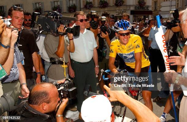 Tdf 2002, Stage 20, Armstrong Lance, Maillot Jaune, Gele Trui, Yellow Jersey, Credit Lyonnais, Pers, Press, Presse, Photographers, Photographe,...