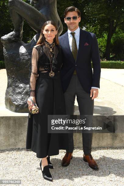 Olivia Palermo and Johannes Huebl attend the Christian Dior Haute Couture Fall Winter 2018/2019 show as part of Paris Fashion Week on July 2, 2018 in...