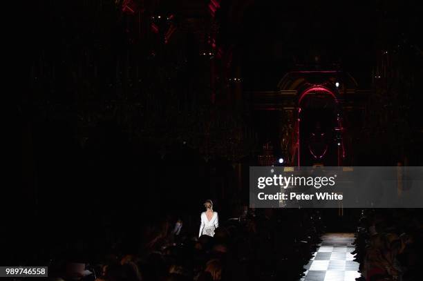 Jaime King walks the runway during the Schiaparelli Haute Couture Fall Winter 2018/2019 show as part of Paris Fashion Week on July 2, 2018 in Paris,...